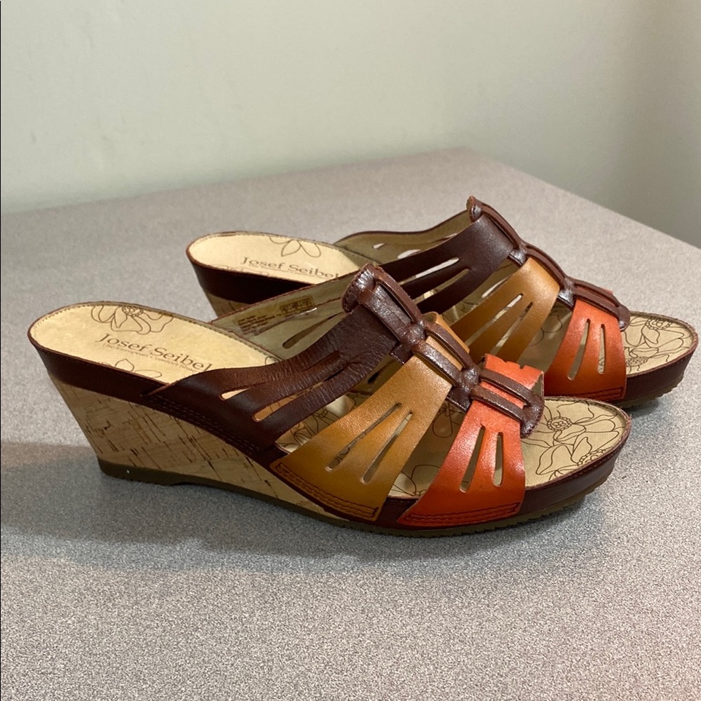 Josef Seibel Women's Brown and Orange Wedge Sandals